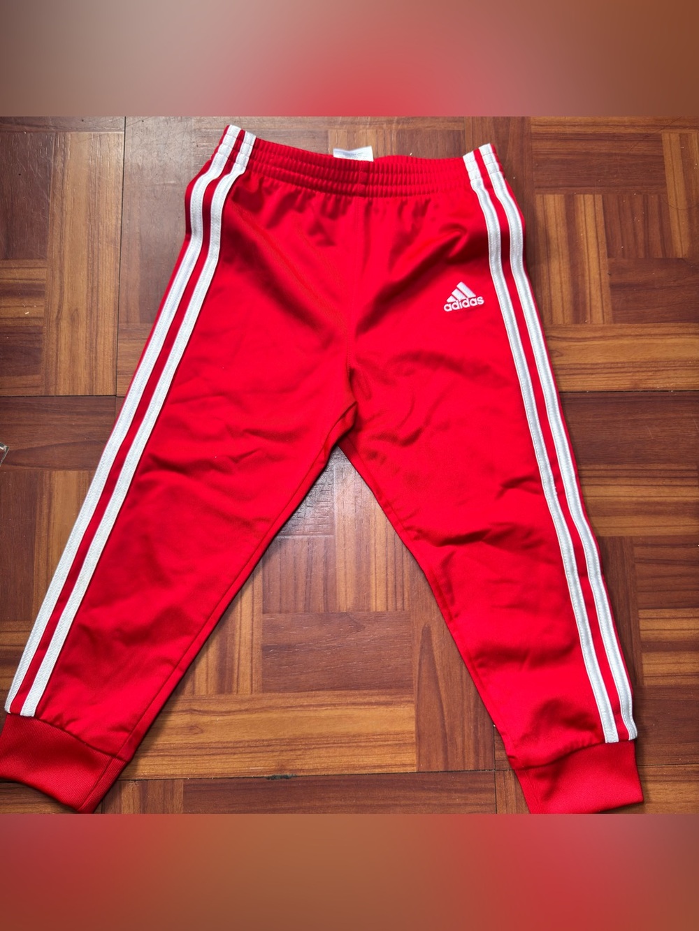 adidas Kids Red Joggers with White Side Stripes